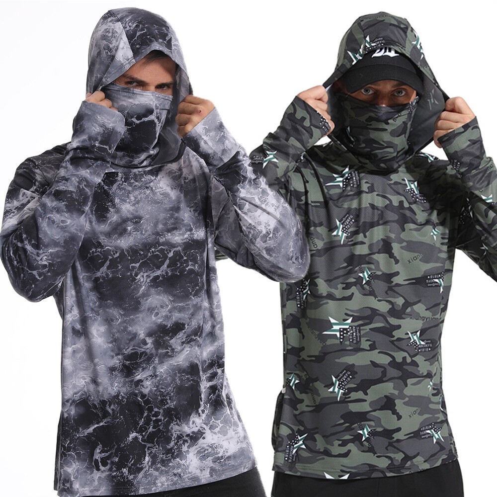 UPF50+ Mens Outdoor Fishing Hoodie Sun Block Skin Protection Long Sleeve Top 🌸 gallery
