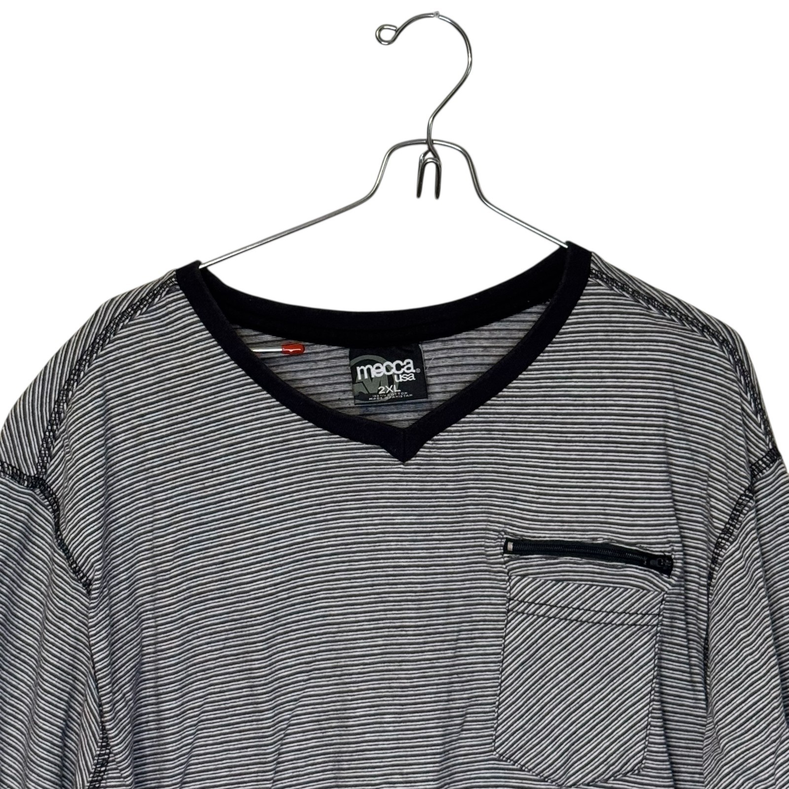 Mecca Men's Shirt Y2K Vintage Streetwear Striped Ringer Zipper Pocket Black 2XL gallery