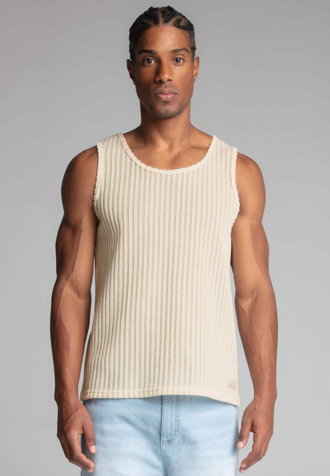SikSilk Men's Knitted Fabric Textured Vest Ecru gallery