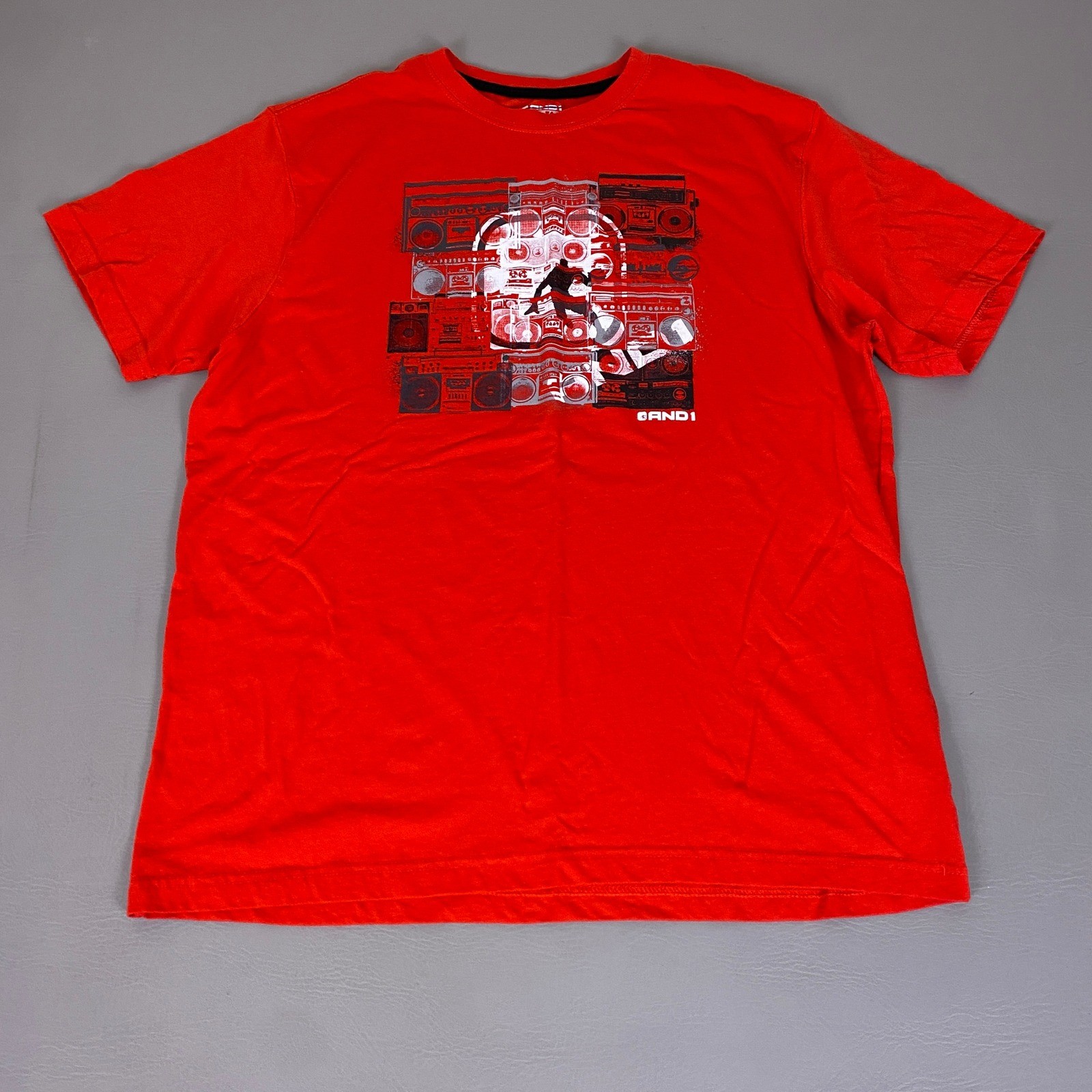 AND1 Graphic T-Shirt Men’s XL Red Basketball Boombox Hip Hop Short Sleeve Tee