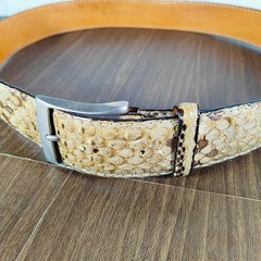 【intage Python】Luxury Python Leather Dress Belt, Made in Italy