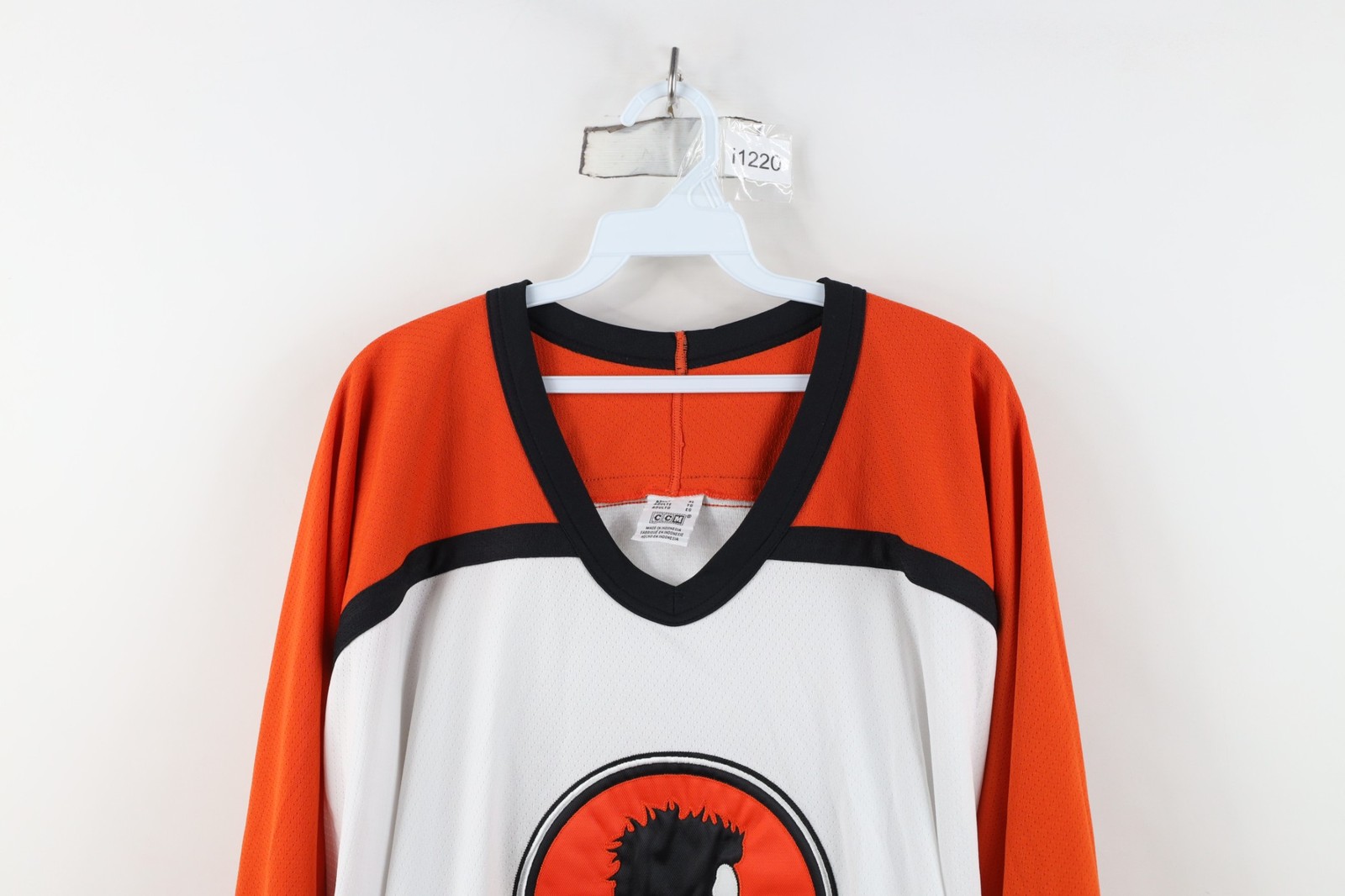 Vintage 90s CCM Mens XL Soul Patch Mesh Hockey Jersey Orange White Polyester gallery