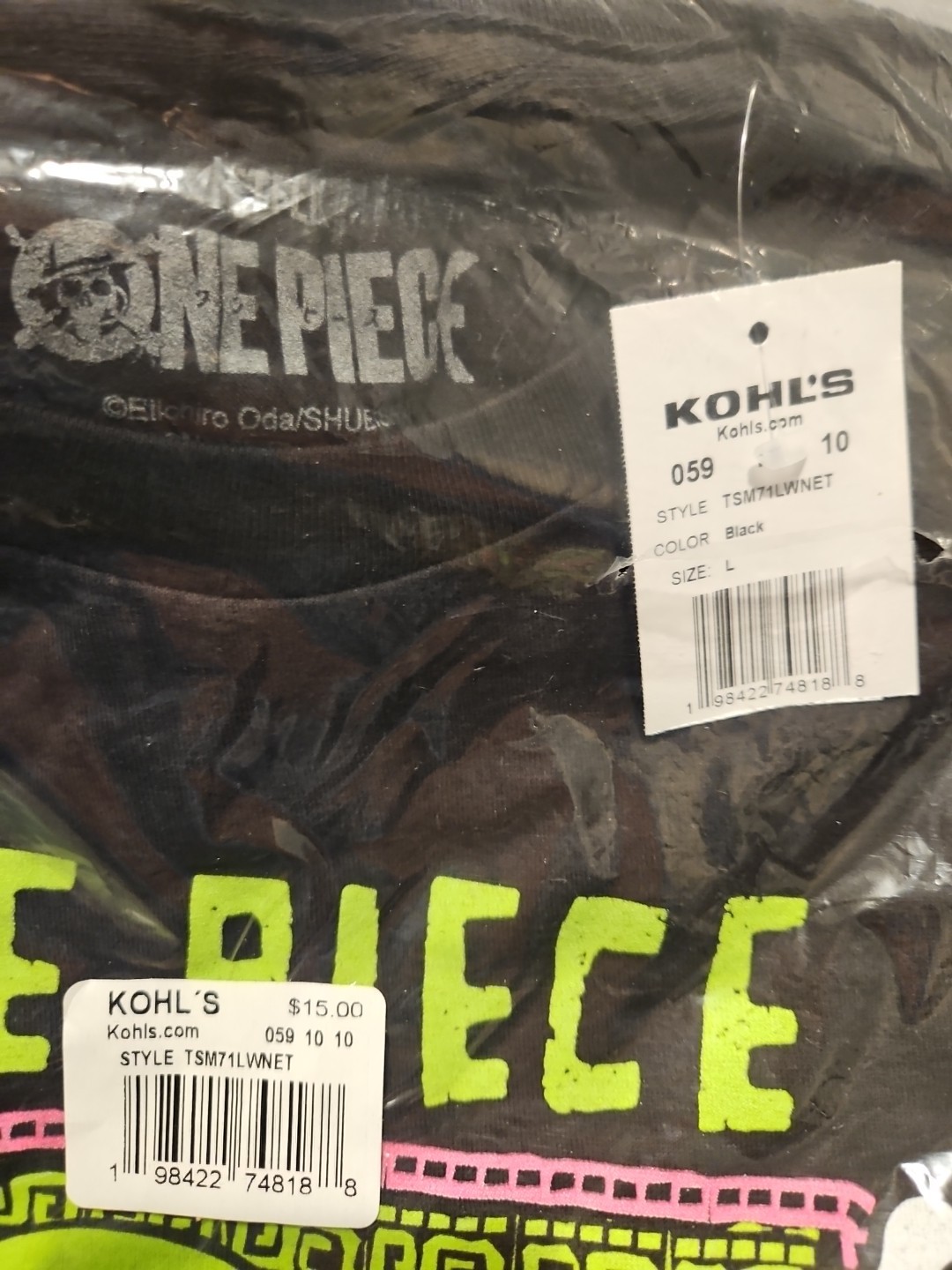 One Piece Netflix Short Sleeve Shirt NEW SEALED Adult Size Large Black Mens gallery