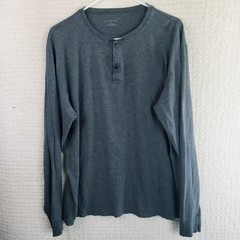 LANDS’ END MEN’S L LONG SLEEVE GREY long SLEEVE HENLEY 100% BAUMWOLLE COTTON