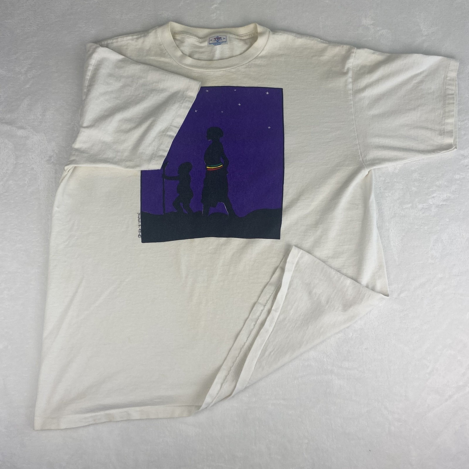Rare 1995 Michel Delgado Art Shirt Modernist Tribal Serigraph Art Single Stitch gallery