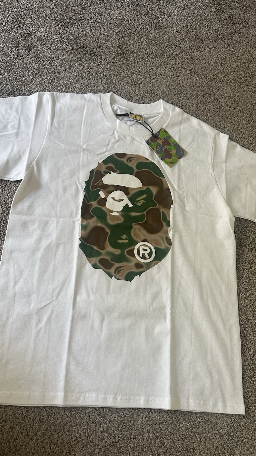 A Bathing Ape BAPE Mens Size M White Camo Ape Head Logo Graphic Tee Crew Neck gallery