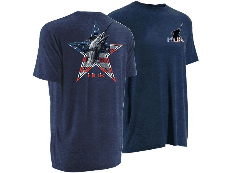 HUK K. Scott Fourth 4th of July T-Shirt red white blue marlin shirt mens M blue
