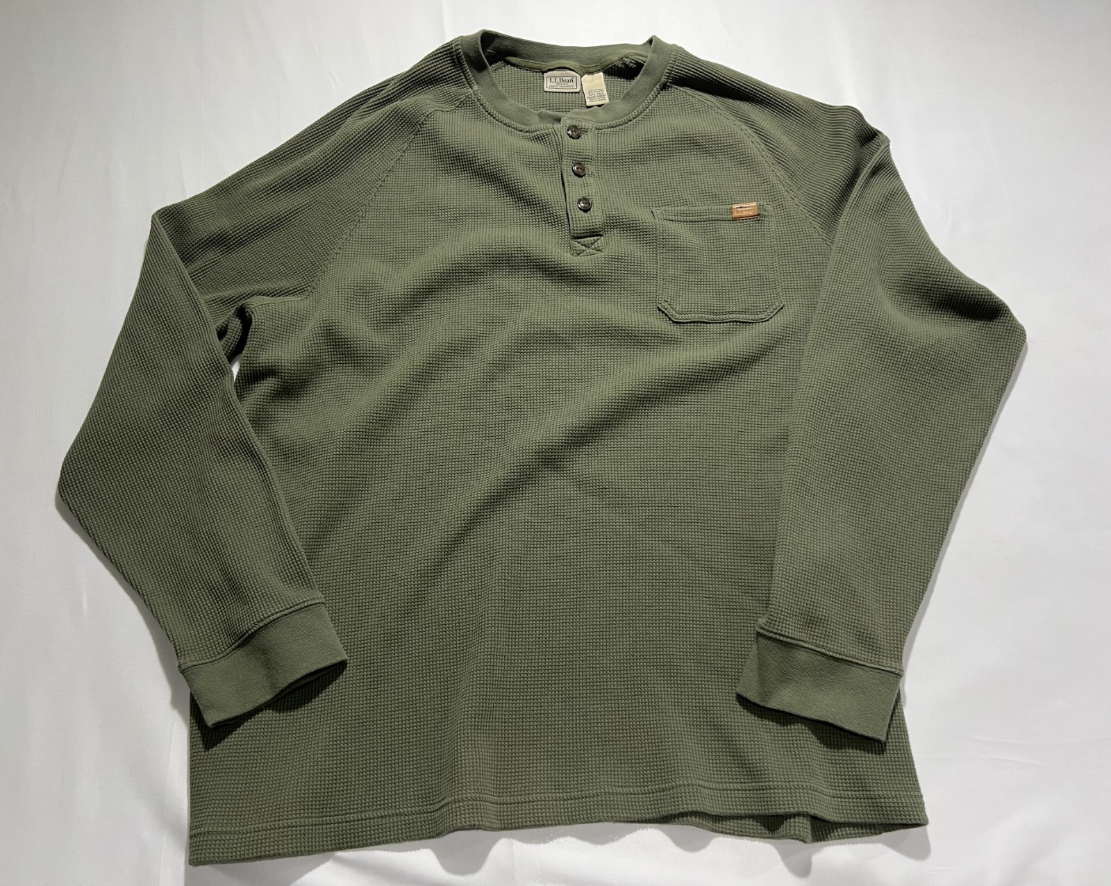 LL Bean Thermal Henley Shirt Mens 3XLT Green Chunky Waffle Knit Y2K Big & Tall gallery
