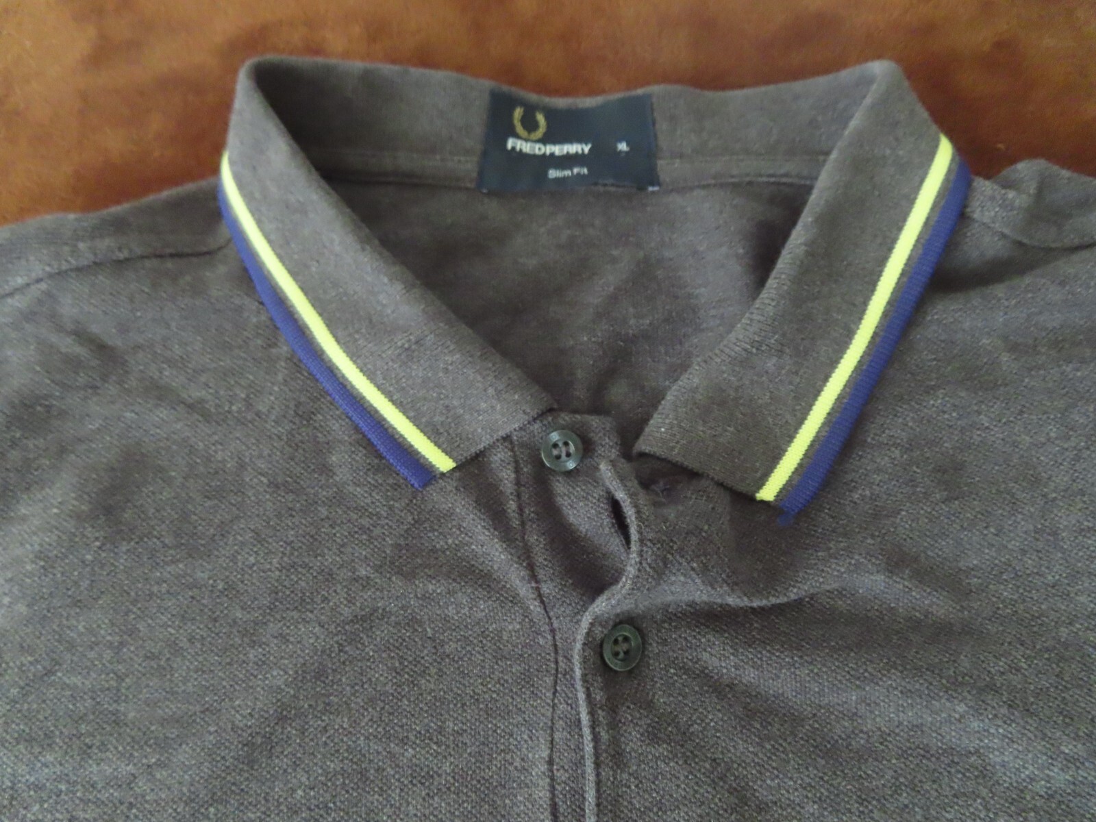 Fred Perry M3600 slim fit S/S Twin Tipped Polo Shirt grey blue yellow Large gallery