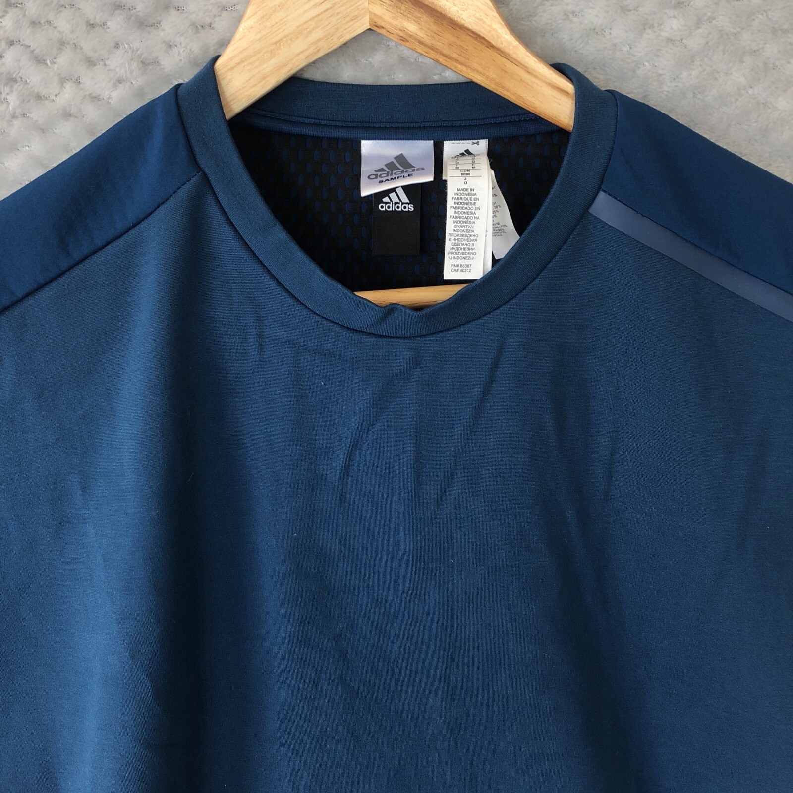 ADIDAS T Shirt Mens M Navy Side Zip Crew Neck Thick Sleeve Logo Sample RARE gallery