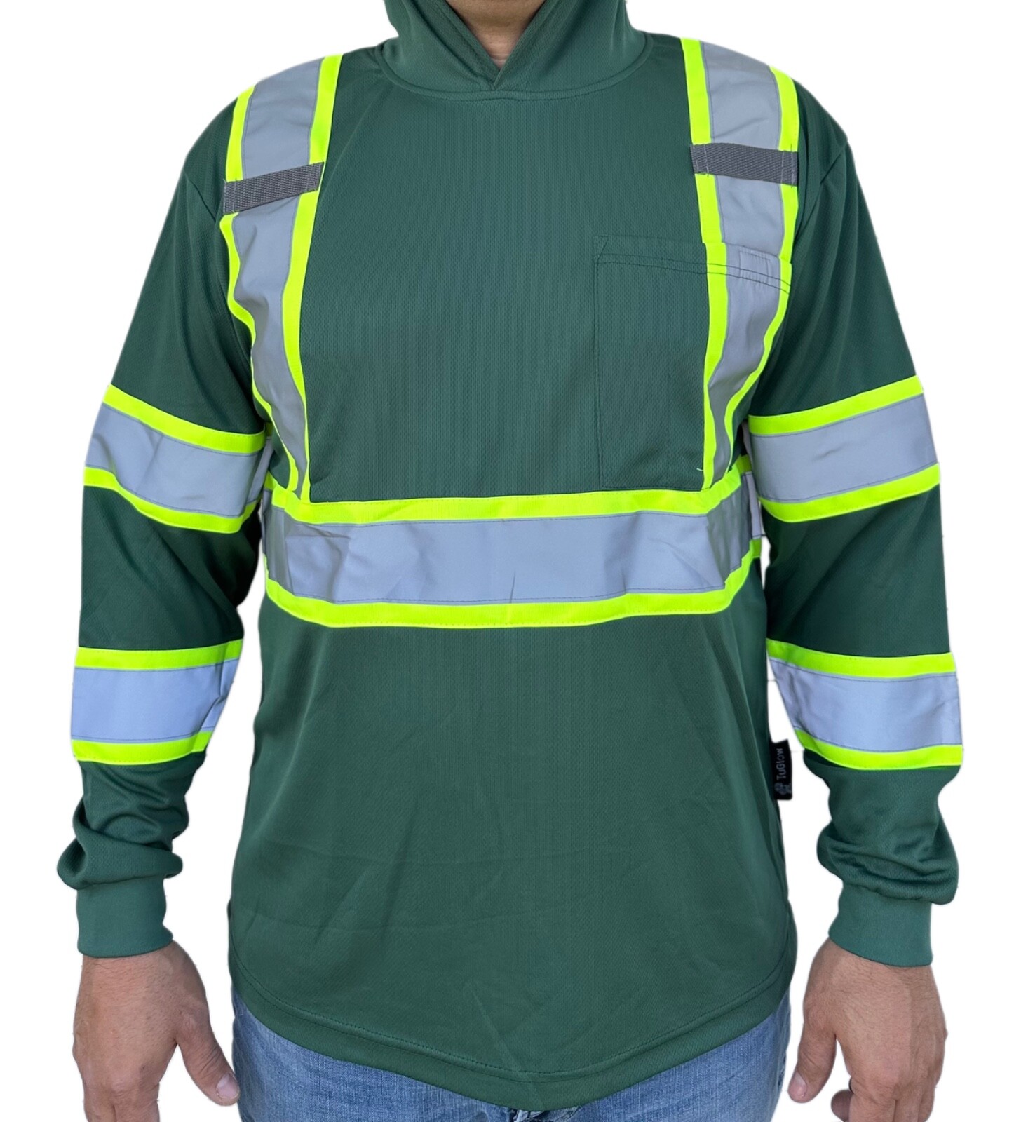 Hoodie Green High Visibility Safety Shirt With Reflective Stripes gallery