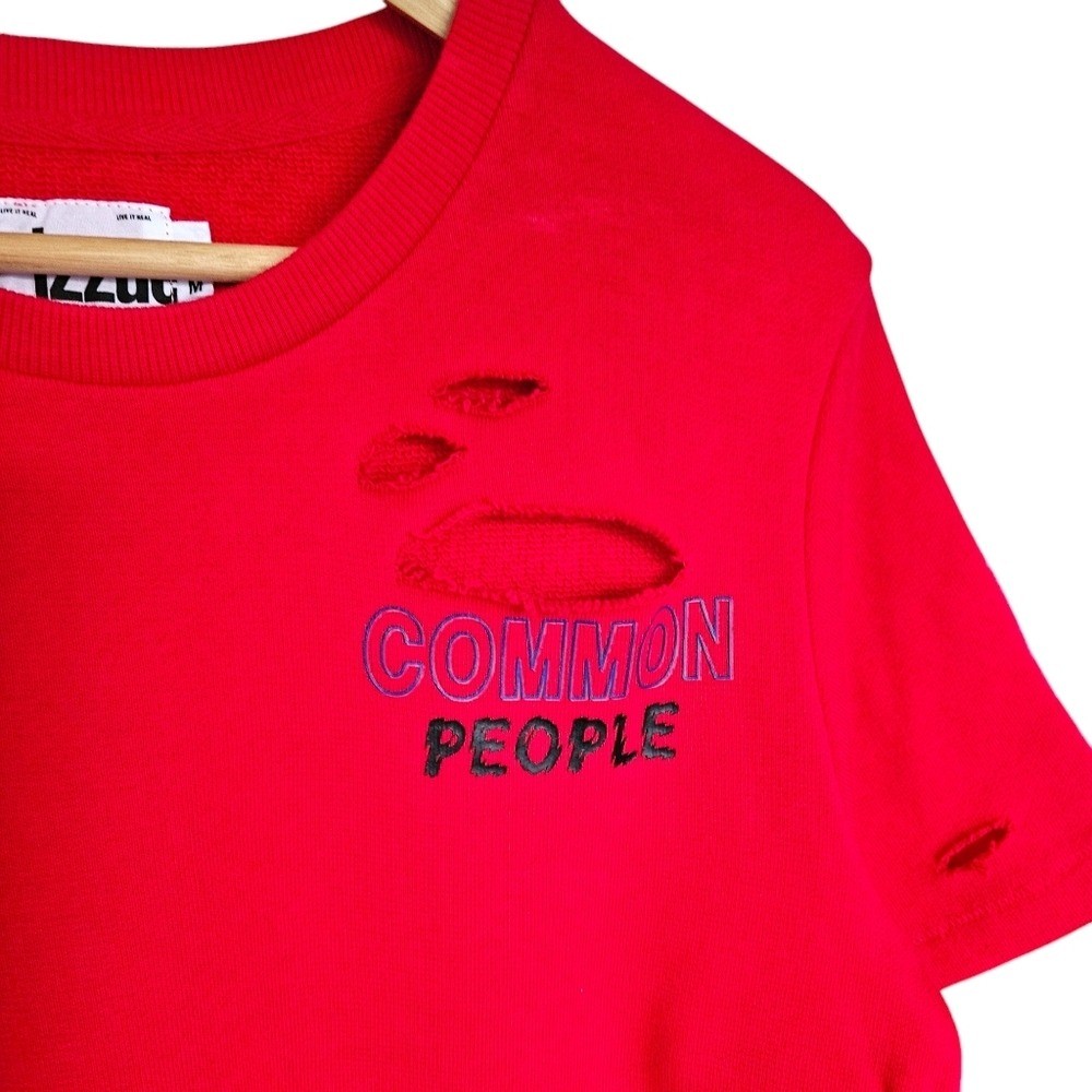 Izzue Red Common People Distressed Short Sleeve Sweatshirt M Medium gallery