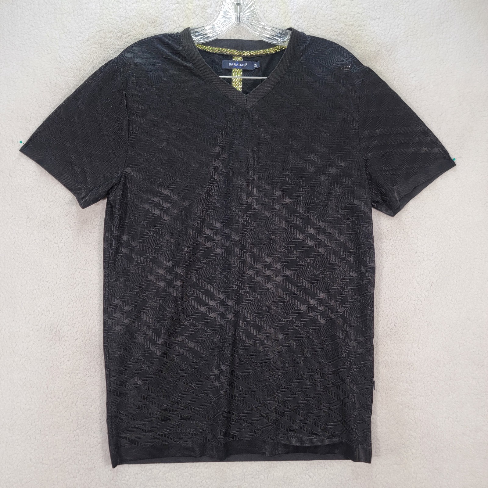 Barabas Black Check Sheer V Neck Sexy Classic Mens Casual Graphic T Shirt Size M gallery