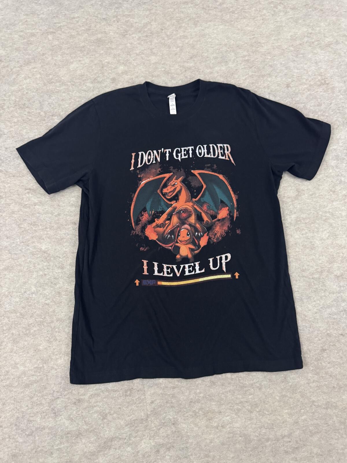 Black Graphic T-Shirt "I Don't Get Older I Level Up" Dragon Design Large gallery