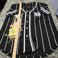 Nickelodeon SpongeBob Baseball Jersey Large Black Pinstripe