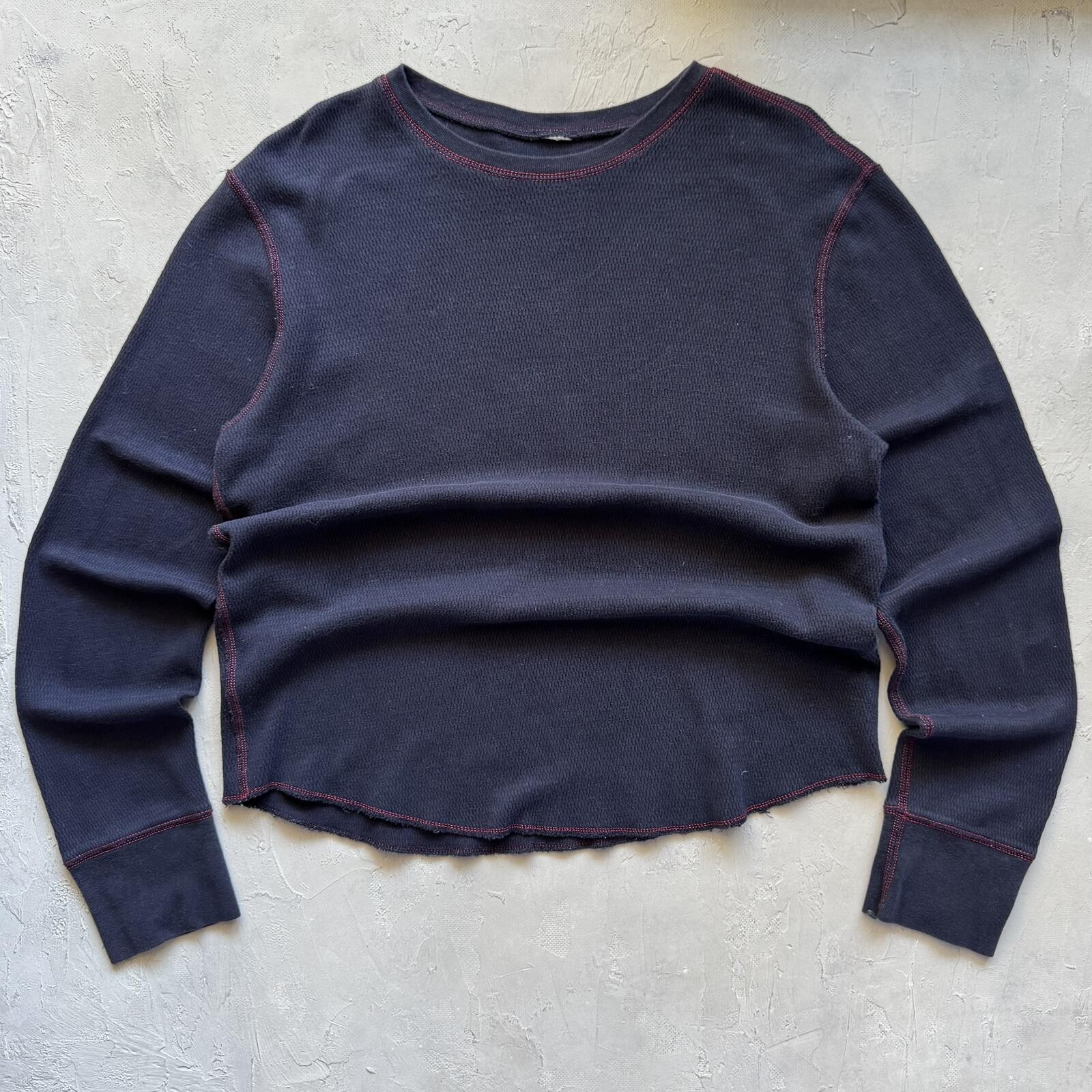 Vintage Y2K Boxy Cropped Black Red Long Sleeve Thermal Shirt