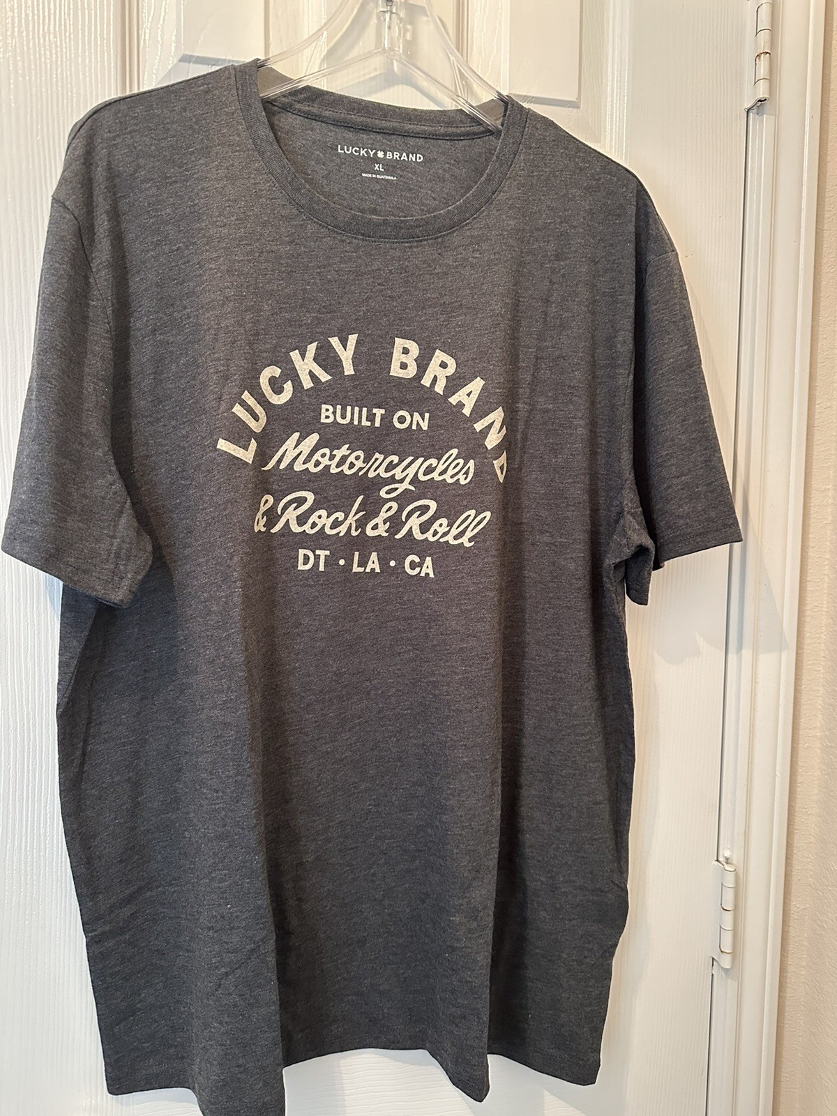 lucky brand men’s t shirt size xl gray logo cotton polyester rayon new with tags