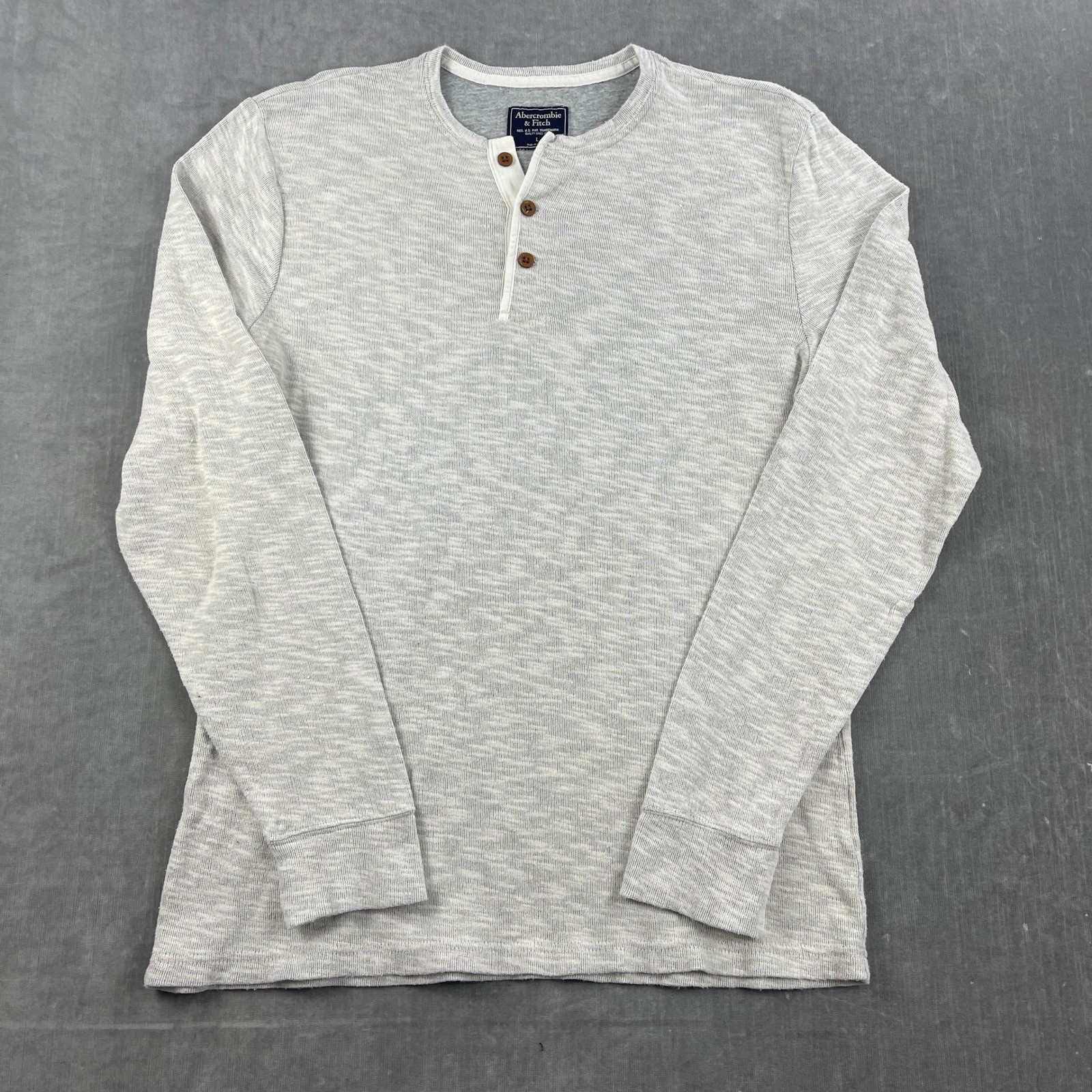 Abercrombie & Fitch Mens Large Gray Henley Long Sleeve Ribbed Knit Shirt