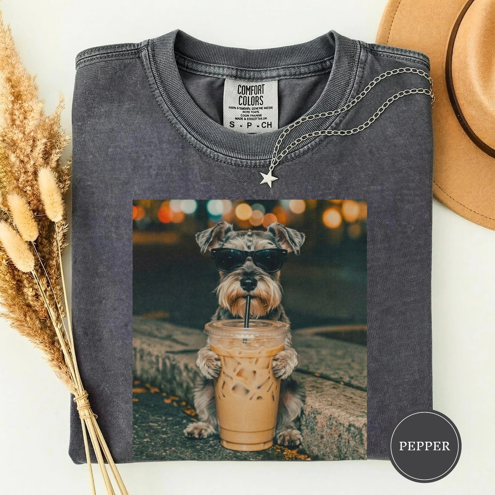 Funny Miniature Schnauzer Drinking Iced Coffee Unisex T-Shirt gallery