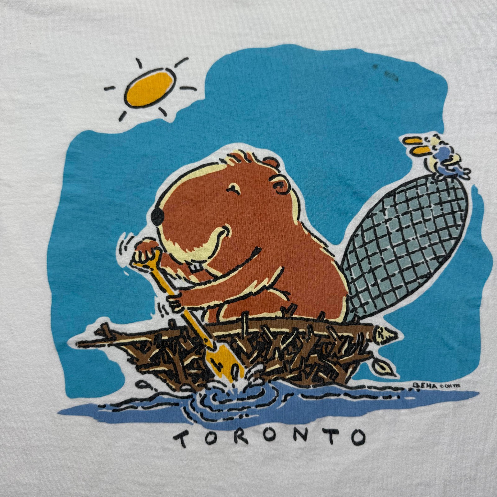 Vintage 80s 90s Toronto Beaver Paddling Cartoon Graphic Art T-Shirt - Size Large gallery