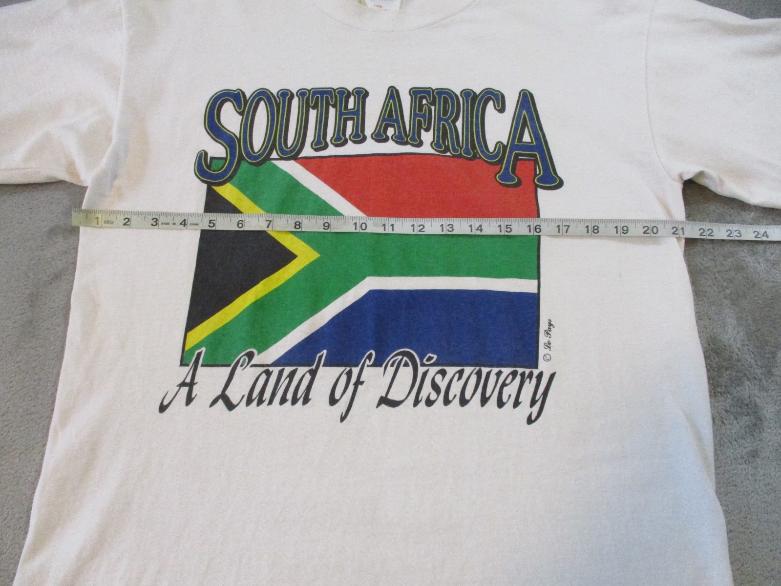 Vintage South Africa Shirt Mens Large White Red Green Flag Single Stitch USA gallery