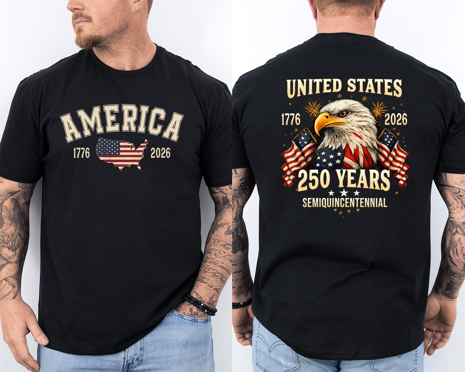 250 Years American Flag 250th Anniversary USA Bald Eagle Front & Back T-Shirt gallery