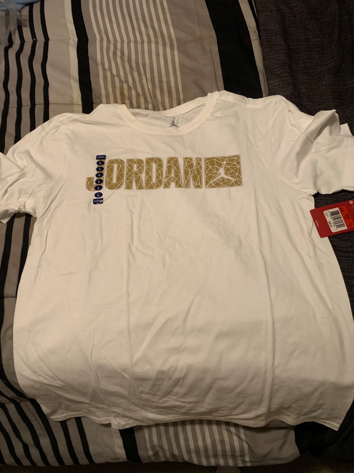 Jordan jumpman logo white-gold Retro t shi Sz L NWT 659158-100