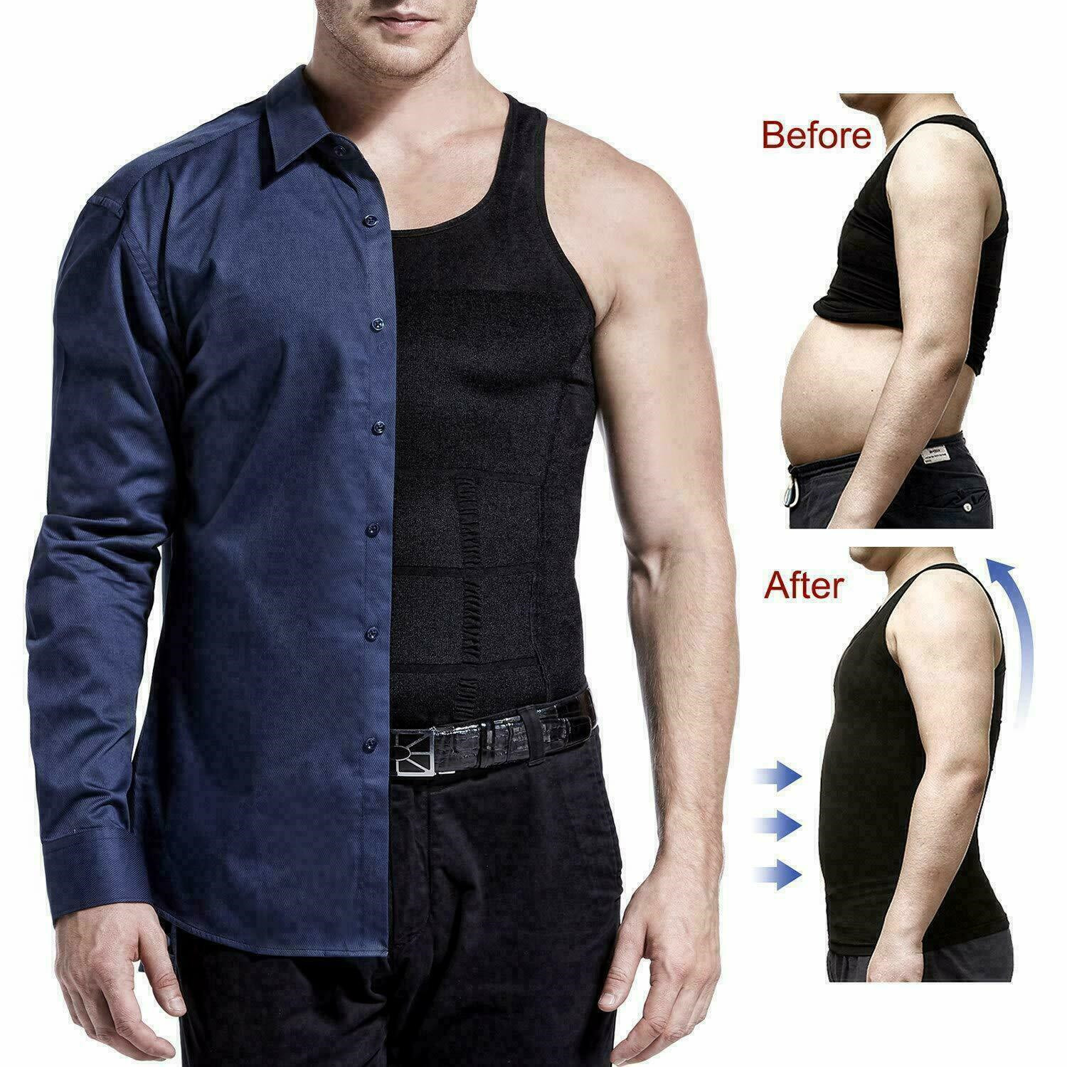 Men Compression Shirt Shapewear Slimming Body Shaper Vest Undershirt Tank Top US gallery