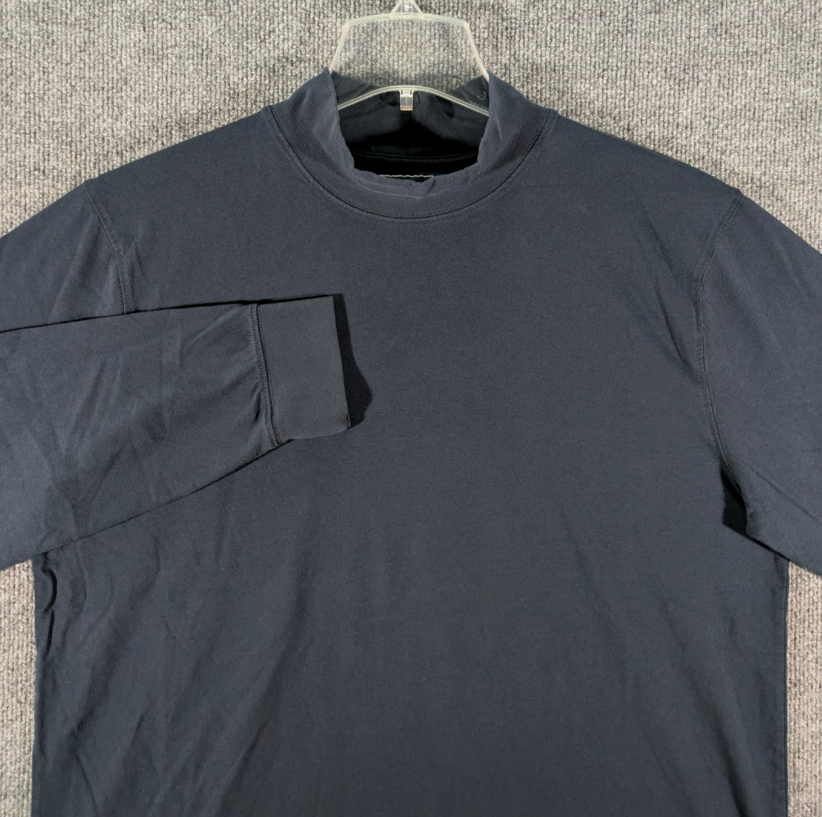 LL Bean Mock Neck Shirt Mens Large Navy Long Sleeve Tee 100% Cotton 508112 gallery