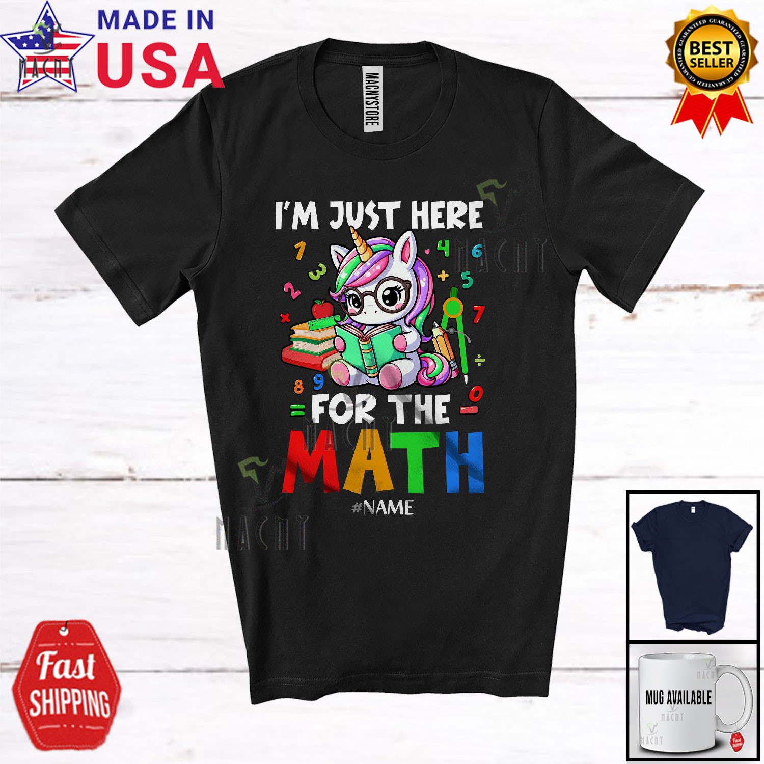 Here For The Math; Adorable Unicorn Counting Number; Custom Name Students Shirt