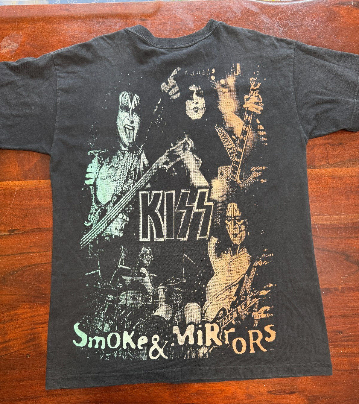 KISS BAND SHIRT 23x31.5 (XL) PSYCHO SMOKE AND MIRRORS-RARE BOOT FIND-CUT TAG-AOP gallery
