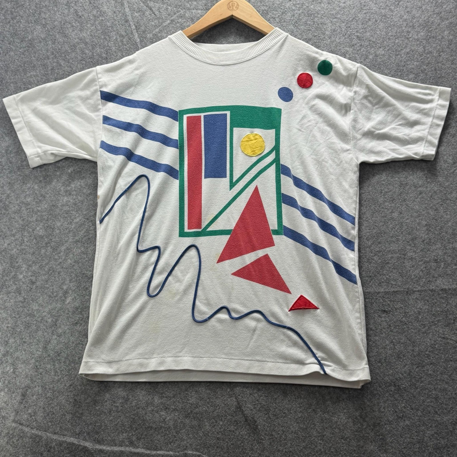 Vintage SS Abstract Geometric Shirt Mens L White Colorblock Graphic Tee Crewneck gallery