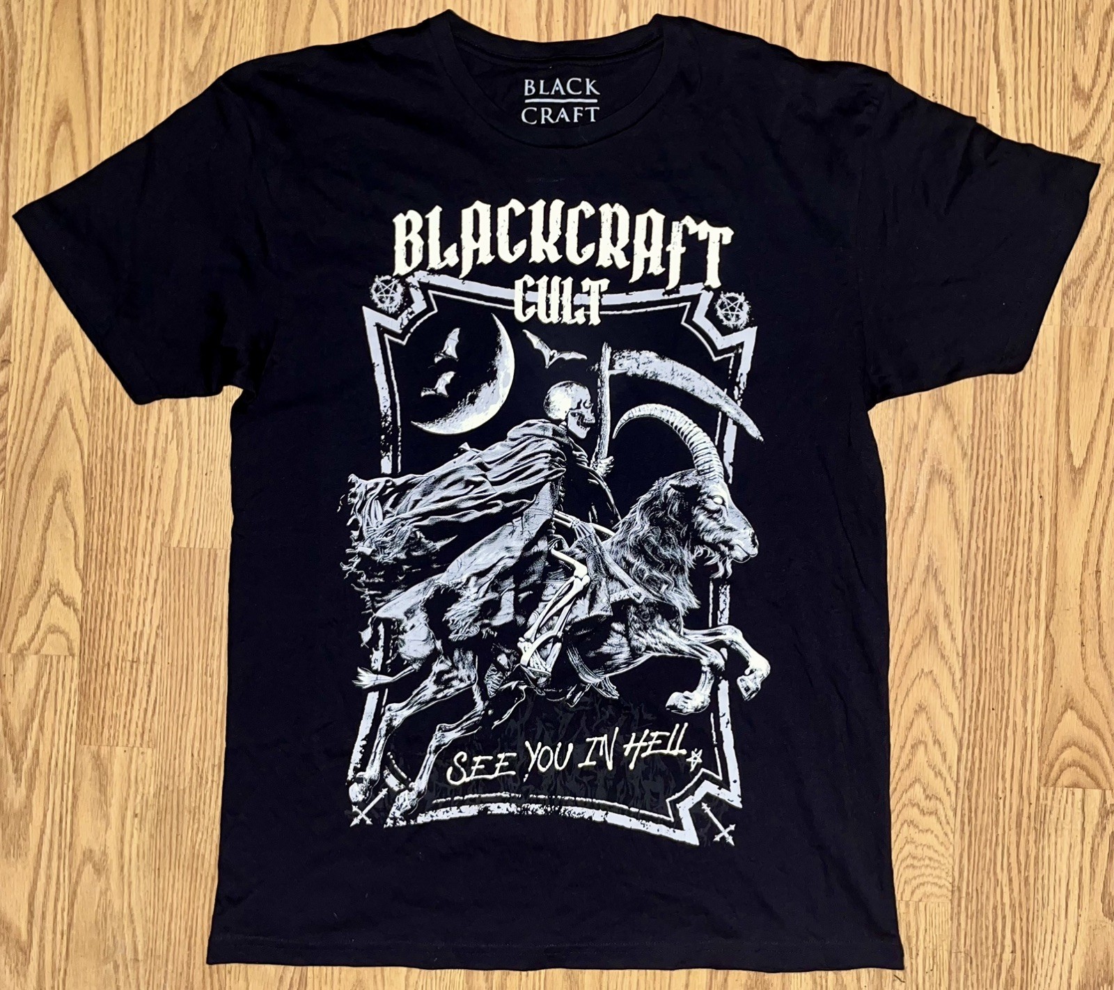Blackcraft Cult See You In Hell Large Black Shirt Skeleton Goat gallery