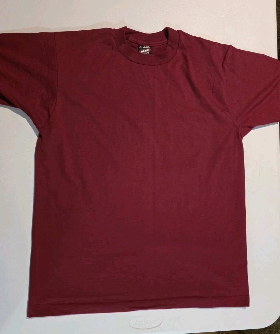 Vtg Fruit of the Loom BEST Blank Burgundy Maroon Shirt Size L USA Single Stitch gallery