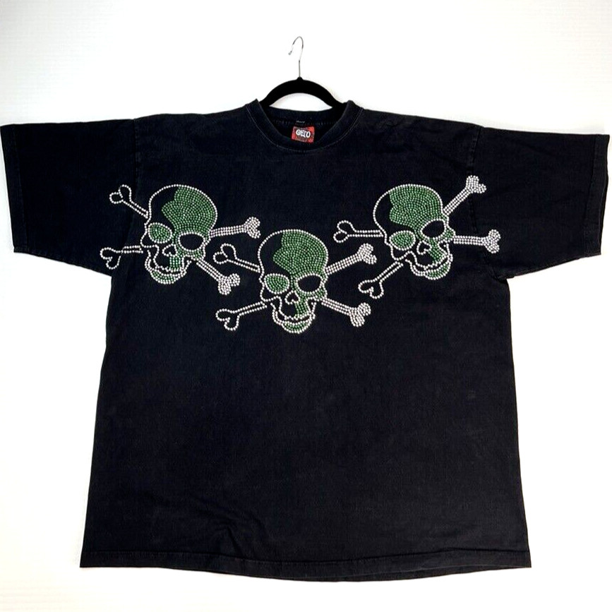 Geto Jeans Men Shirt XXXL Skull Crossbone Metallic Stud Shiny Work Party Core Go