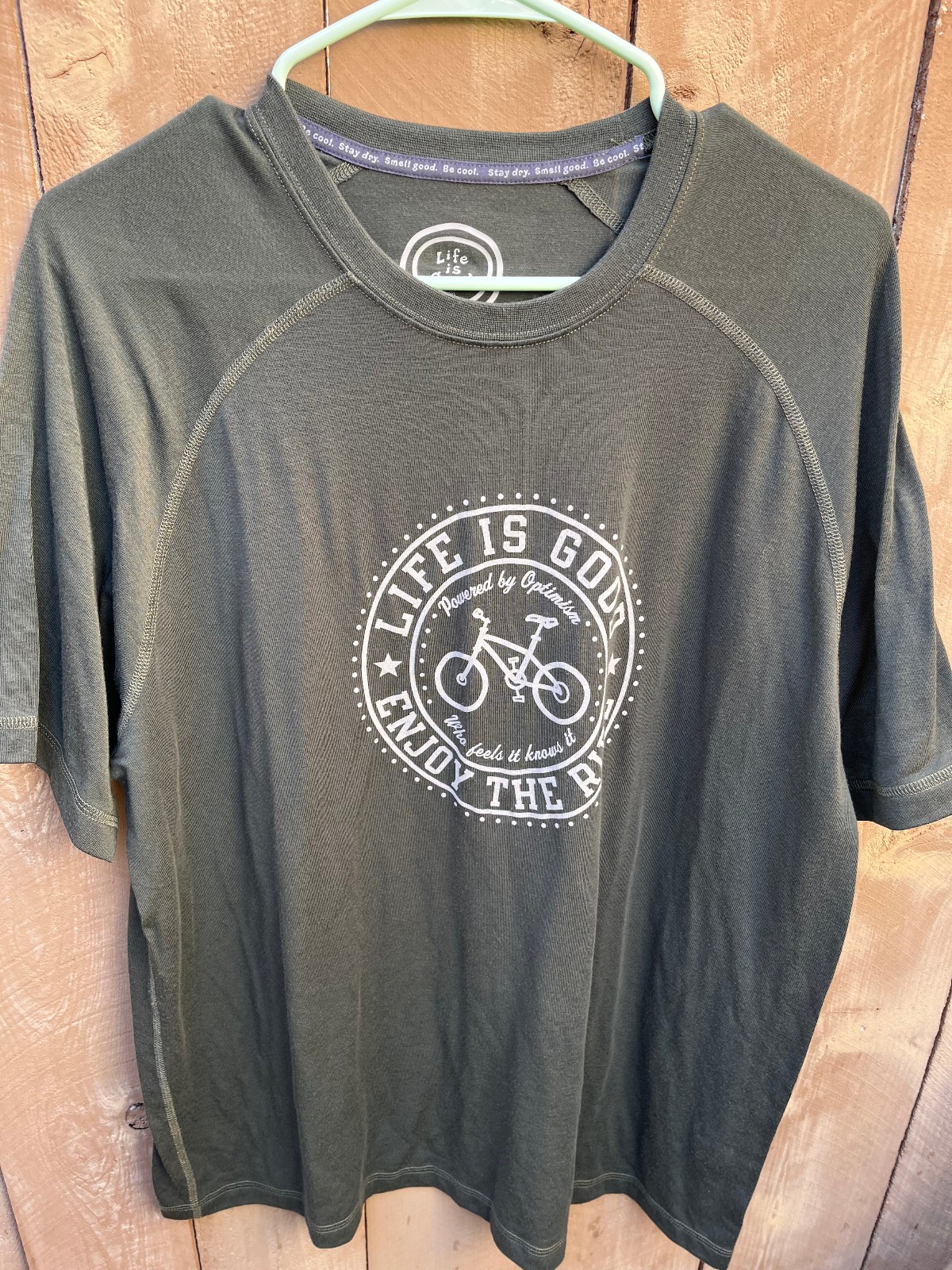 Life is Good Enjoy The Ride Bicycle Graphics Semi-Fitted GREEN T-Shirt Men’s L