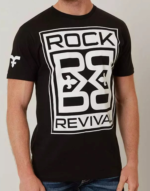 ROCK REVIVAL JEANS Black FARROW Regular Fit Short Sleeve Graphic T-shirt NWT gallery
