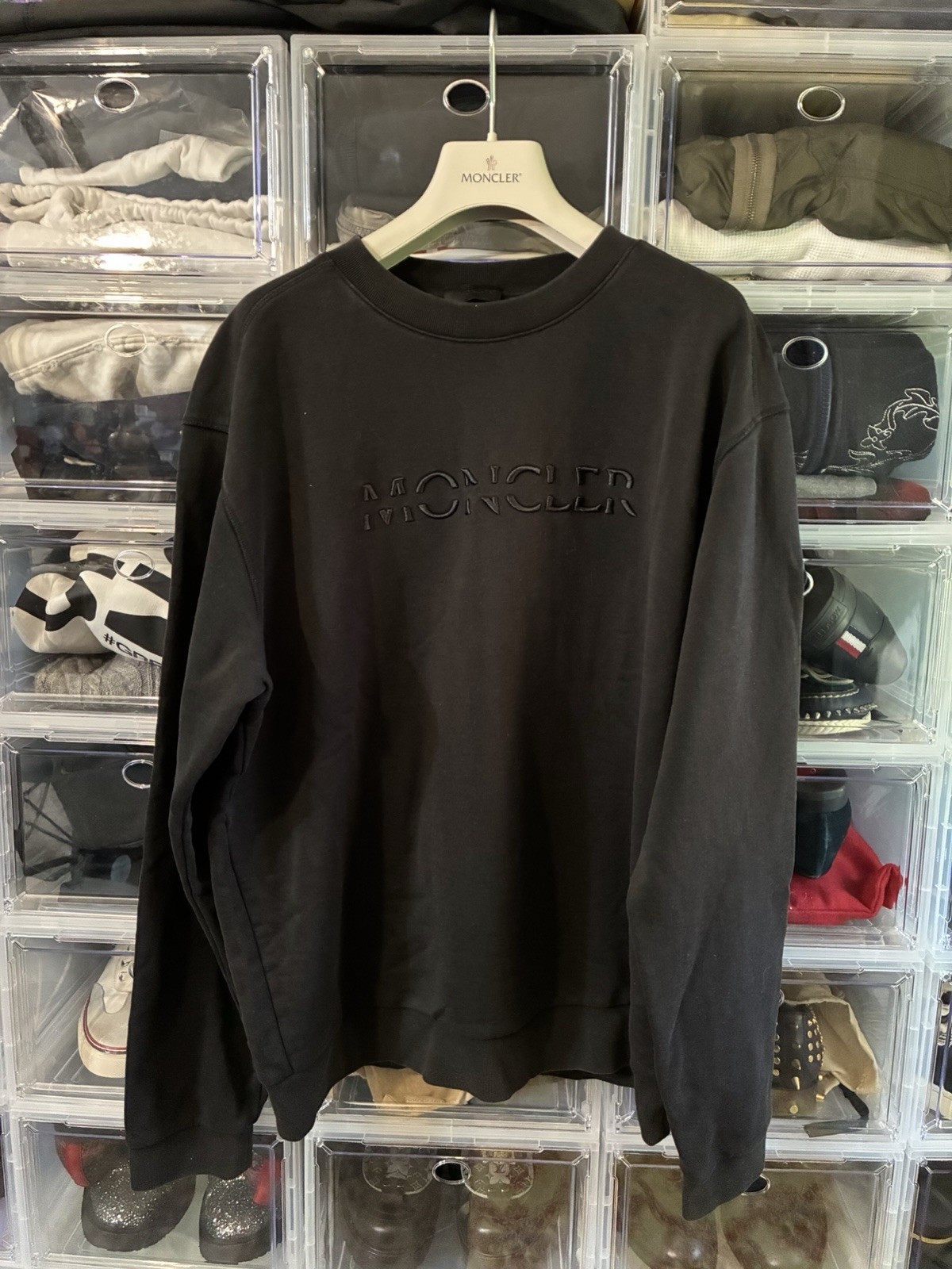 Moncler Black Crew Neck Sweatshirt Embroidered Moncler Text - Large - $985 gallery