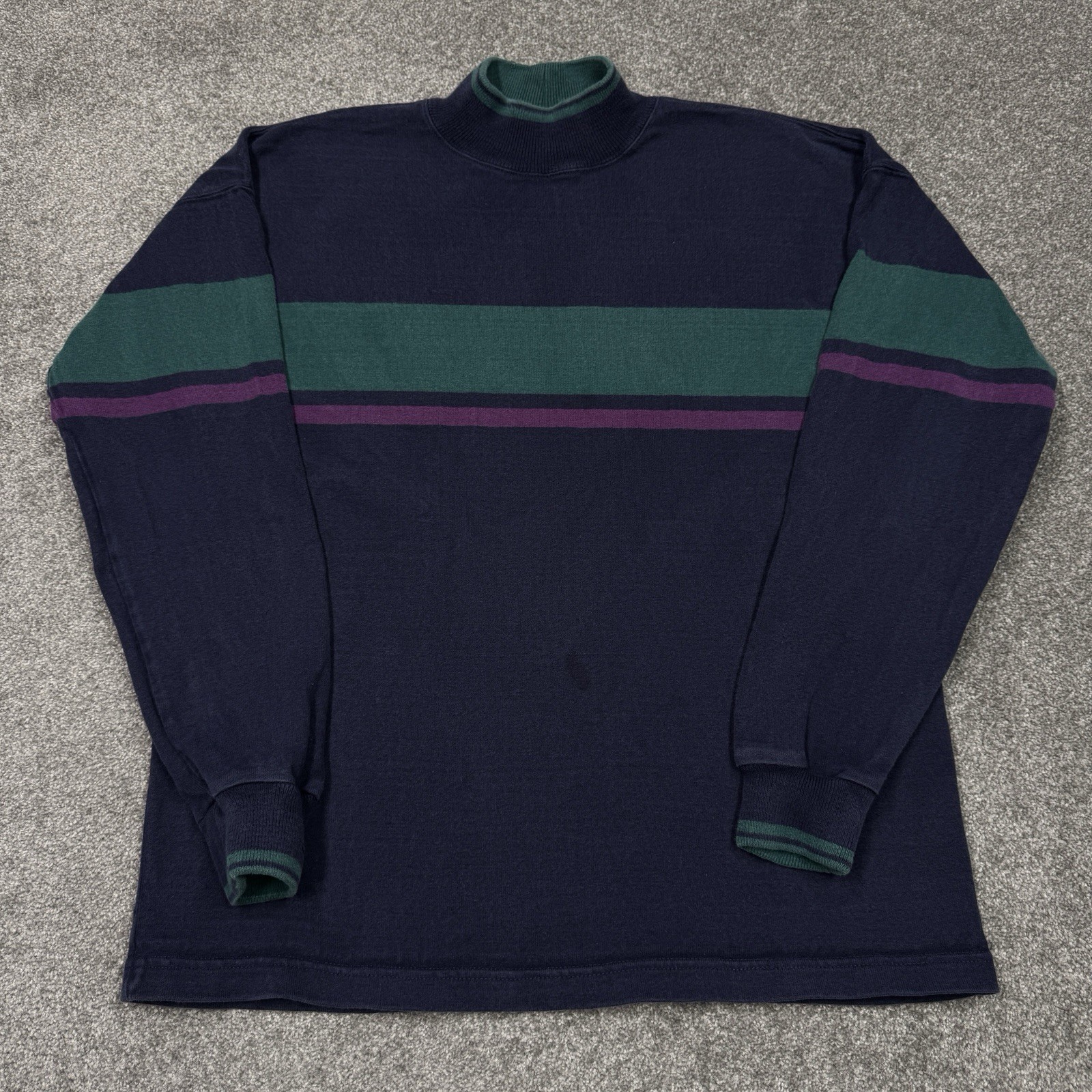Vintage LL Bean Shirt Men Large Blue Outdoor Hike 80s 90s Striped Mock Neck USA gallery
