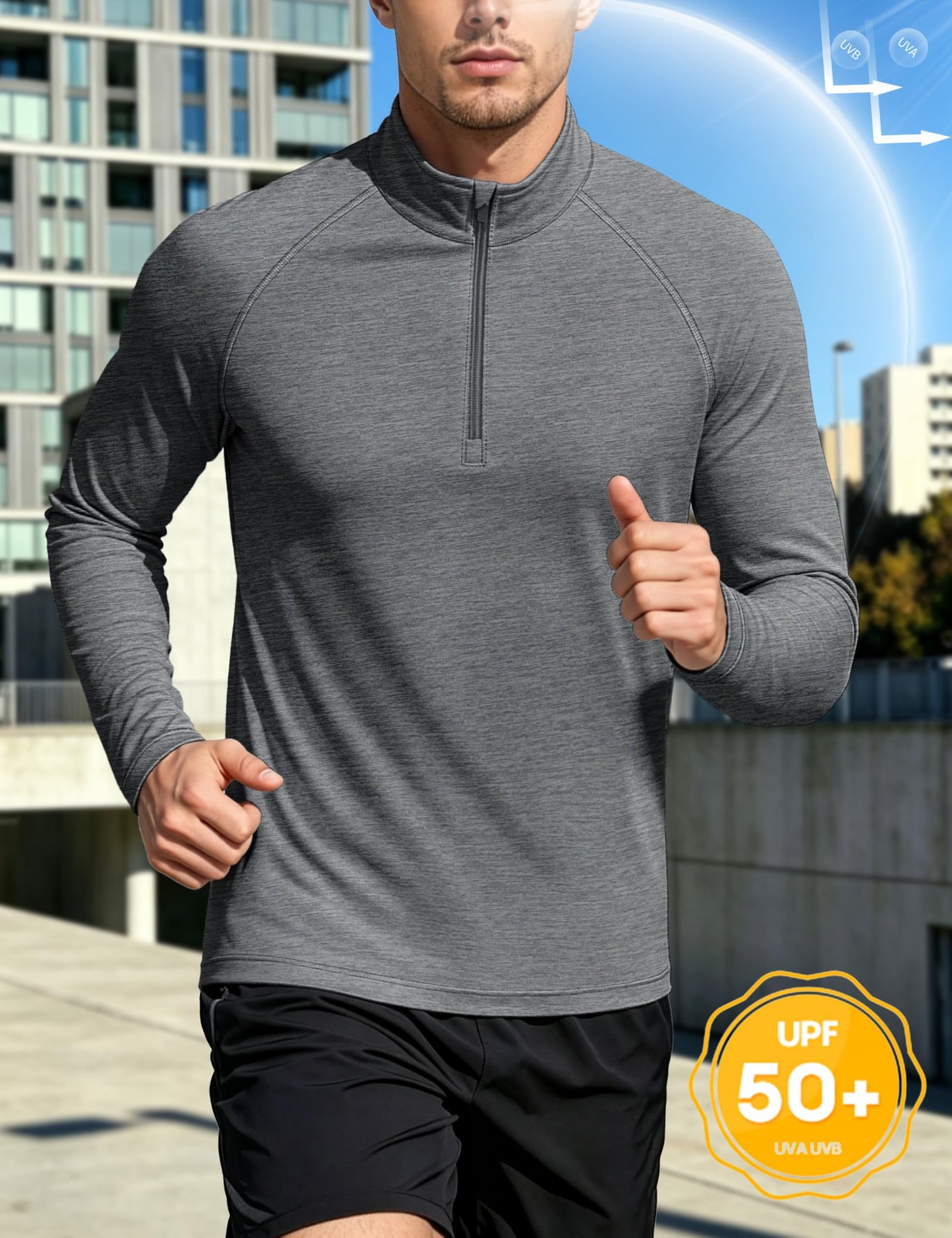 Mens Quarter Zip Pullover Long Sleeve Shirt UPF 50+ Lightweight Golf Shirts P... gallery