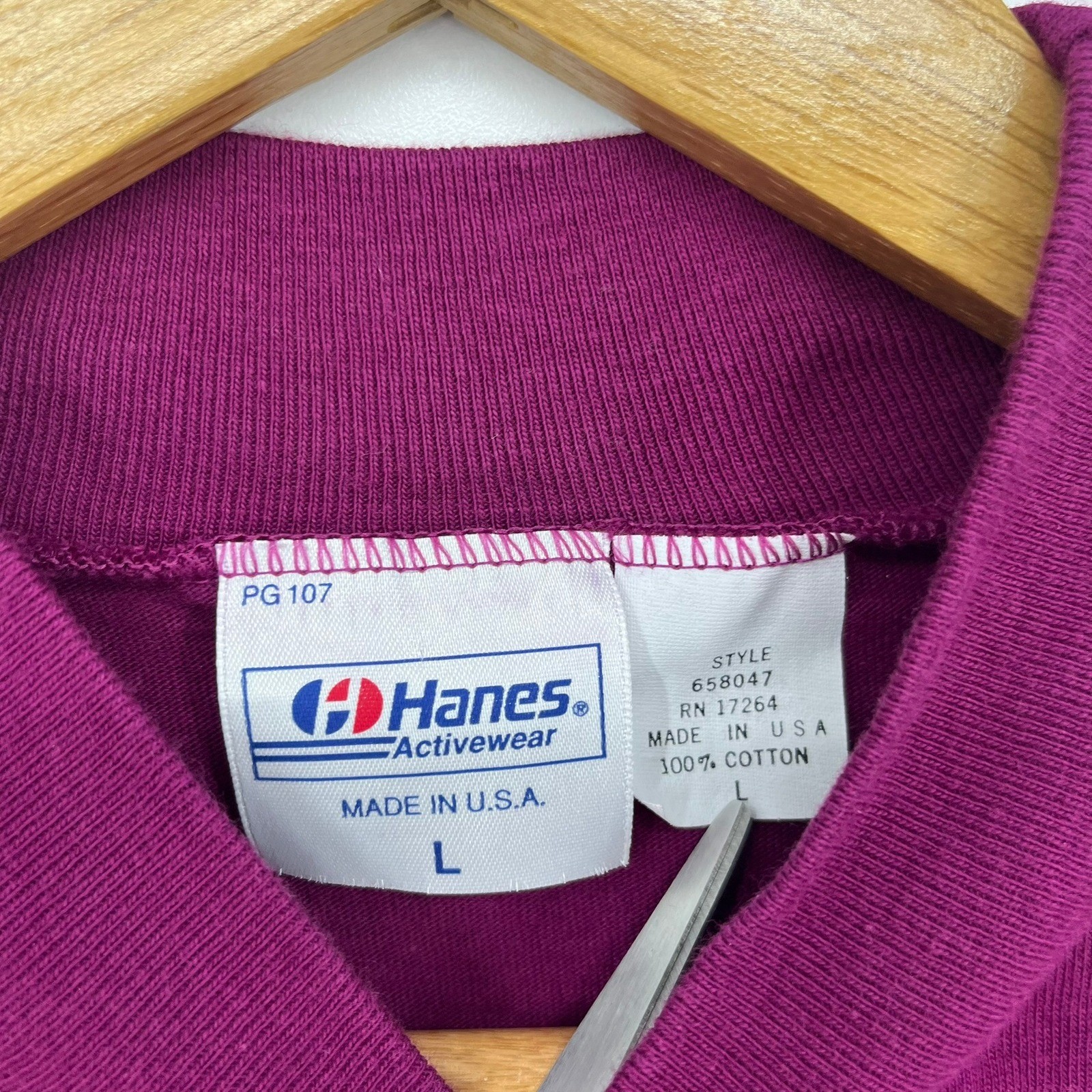 Vintage Hanes Activewear Mens Large Magenta Purple Mock Neck Cotton Shirt USA gallery