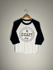 Y2K Concert G-Eazy Tour Raglan Baseball Tee Large – Black/White Two-Tone Graphic