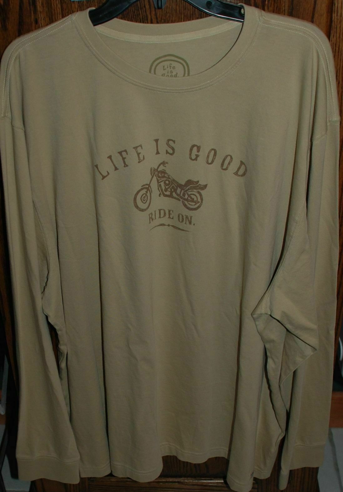 NWT Men's Life Is Good Ride On Motorcycle Khaki LS Crusher Tee gallery