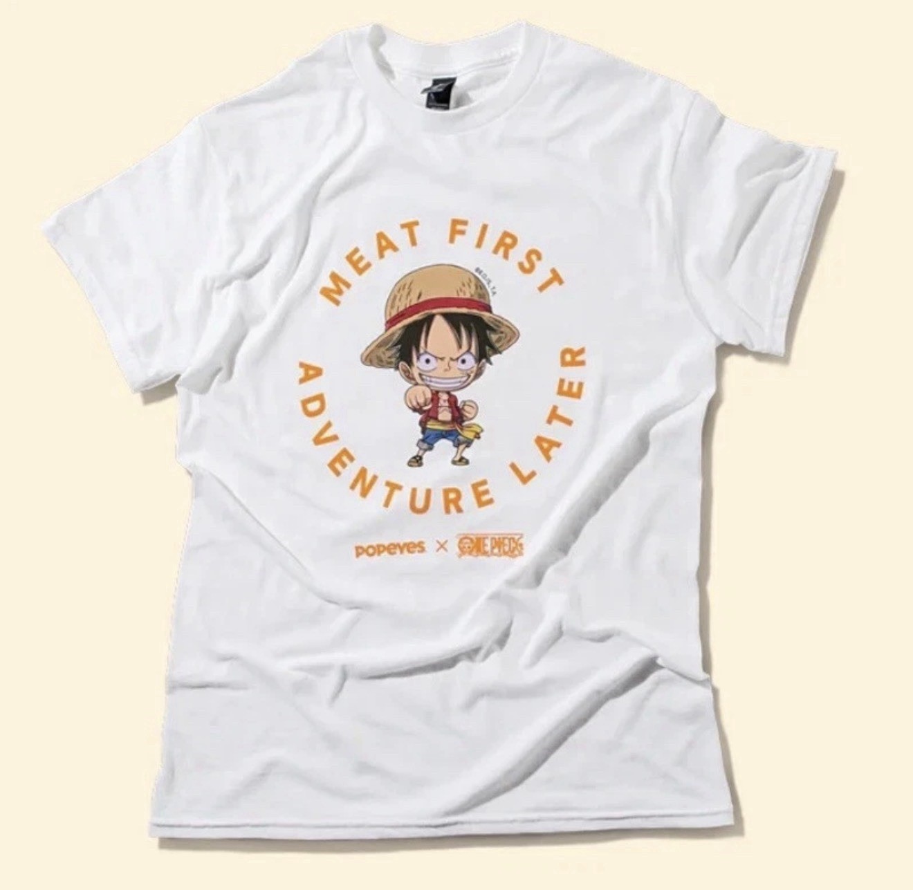 Popeyes x One Piece Luffy T-Shirt Size Small Limited Edition AUTHENTIC Fast Ship