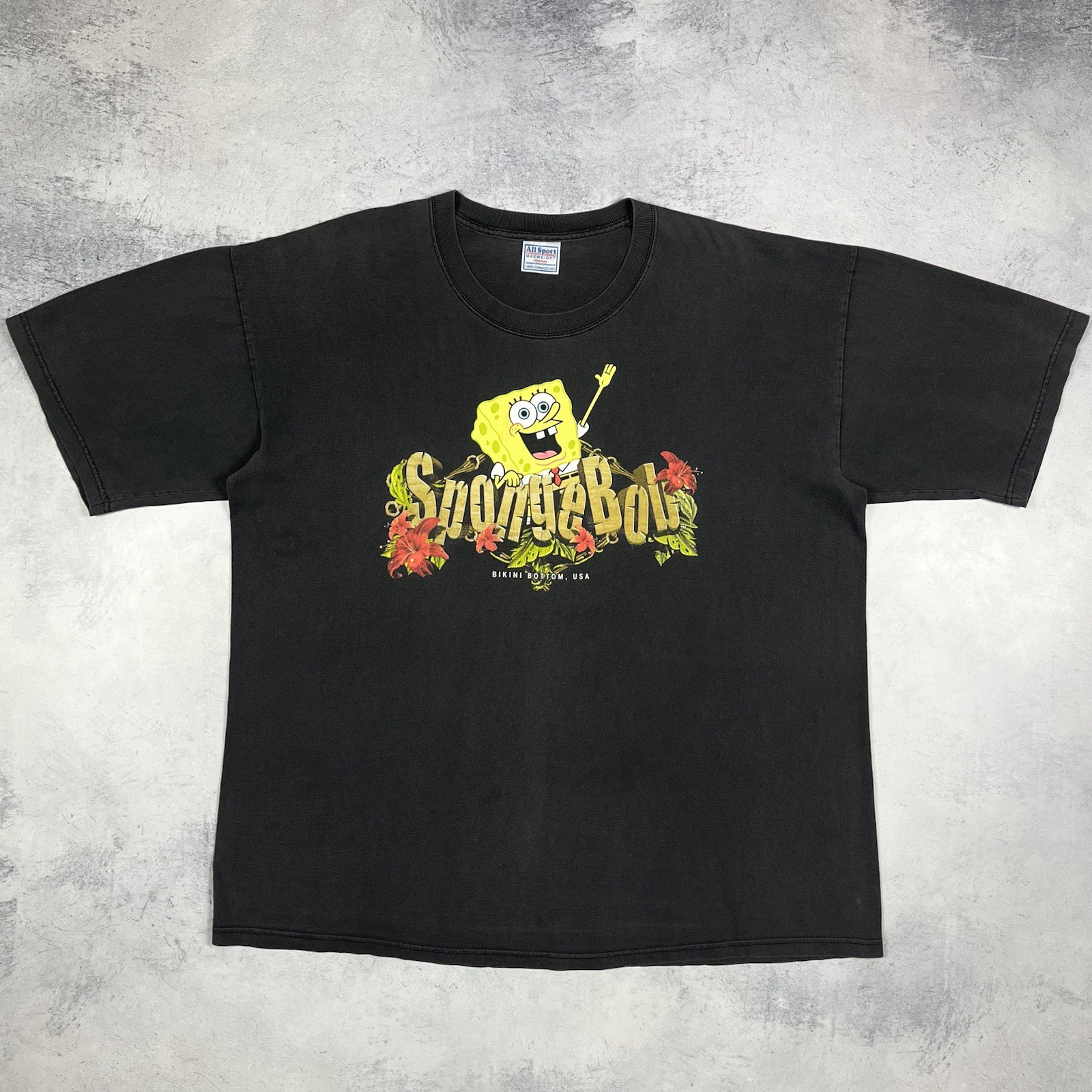 Vintage SpongeBob Square Pants Y2K Cartoon Rare T Shirt 00’s Size XL Faded Black gallery