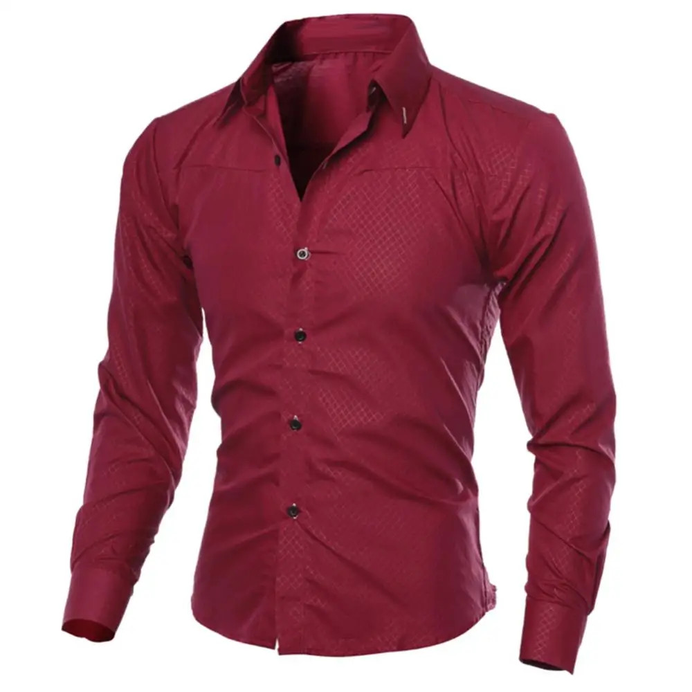 Men’s Luxury Casual Social Formal Shirt Lapel Long Sleeve Slim Solid Color Male