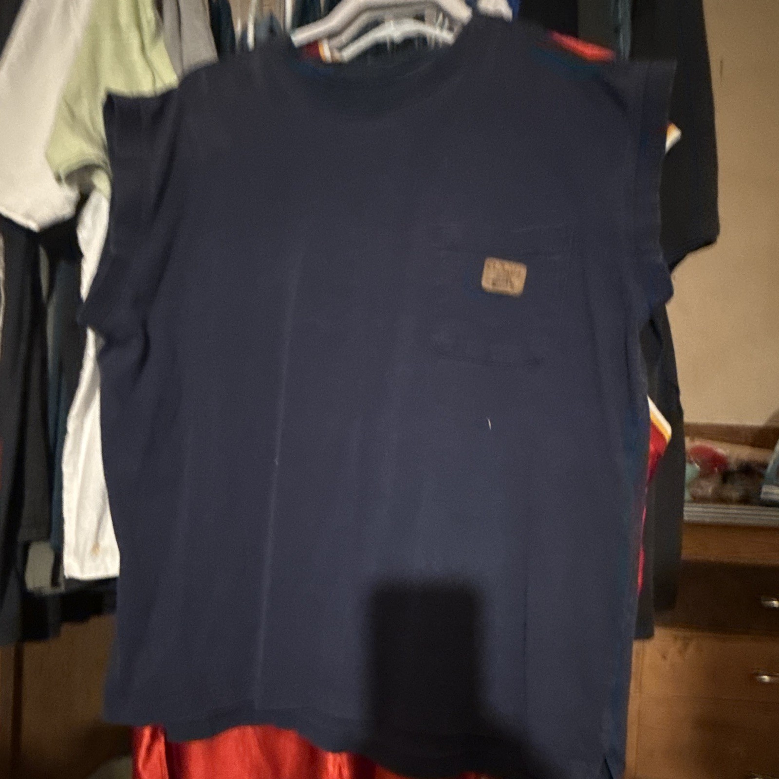 Walls Work Wear Men's Navy Sleeveless Pocket Logo T-Shirt XL Crew Neck Cotton gallery