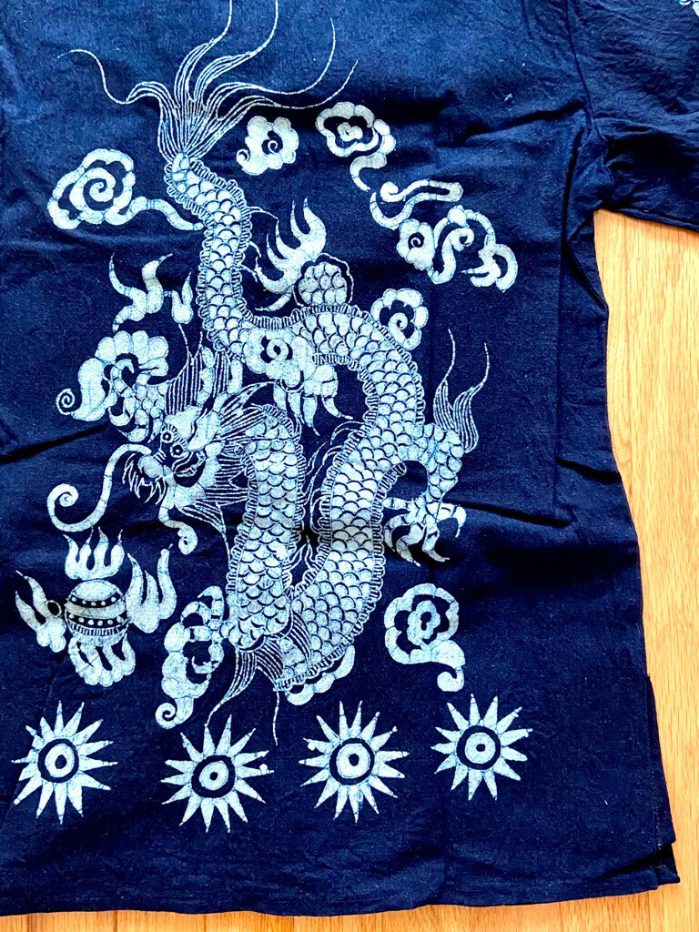 Rare Artistic Chinese Wax Printing Men's Top Double Dragon Cotton Stand Collar  gallery