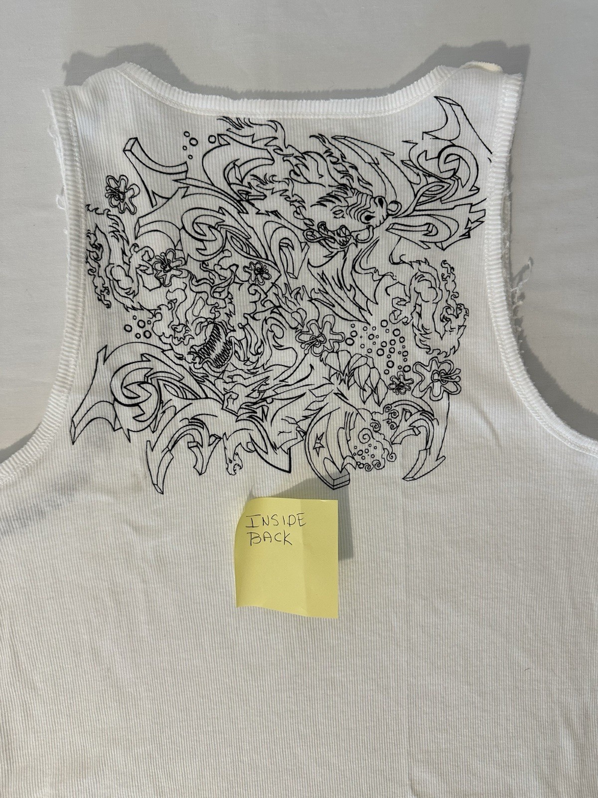 Y2K Marithe Francois Girbaud 38 Distressed Ribbed White Tank Top Dragon Graphic gallery