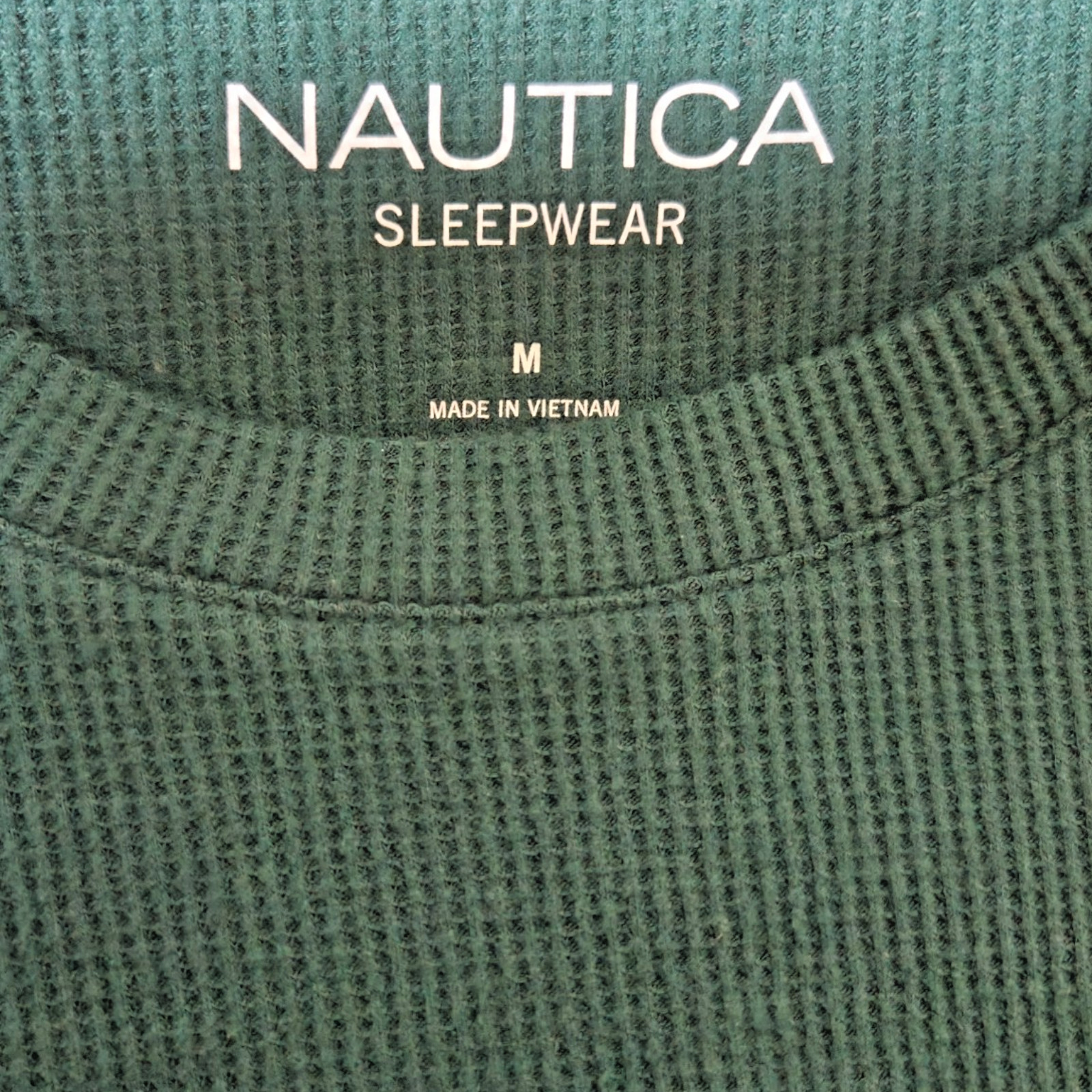 Nautica Sleepwear Men's Green Waffle Knit Crew-Neck Long Sleeve T-Shirt M gallery
